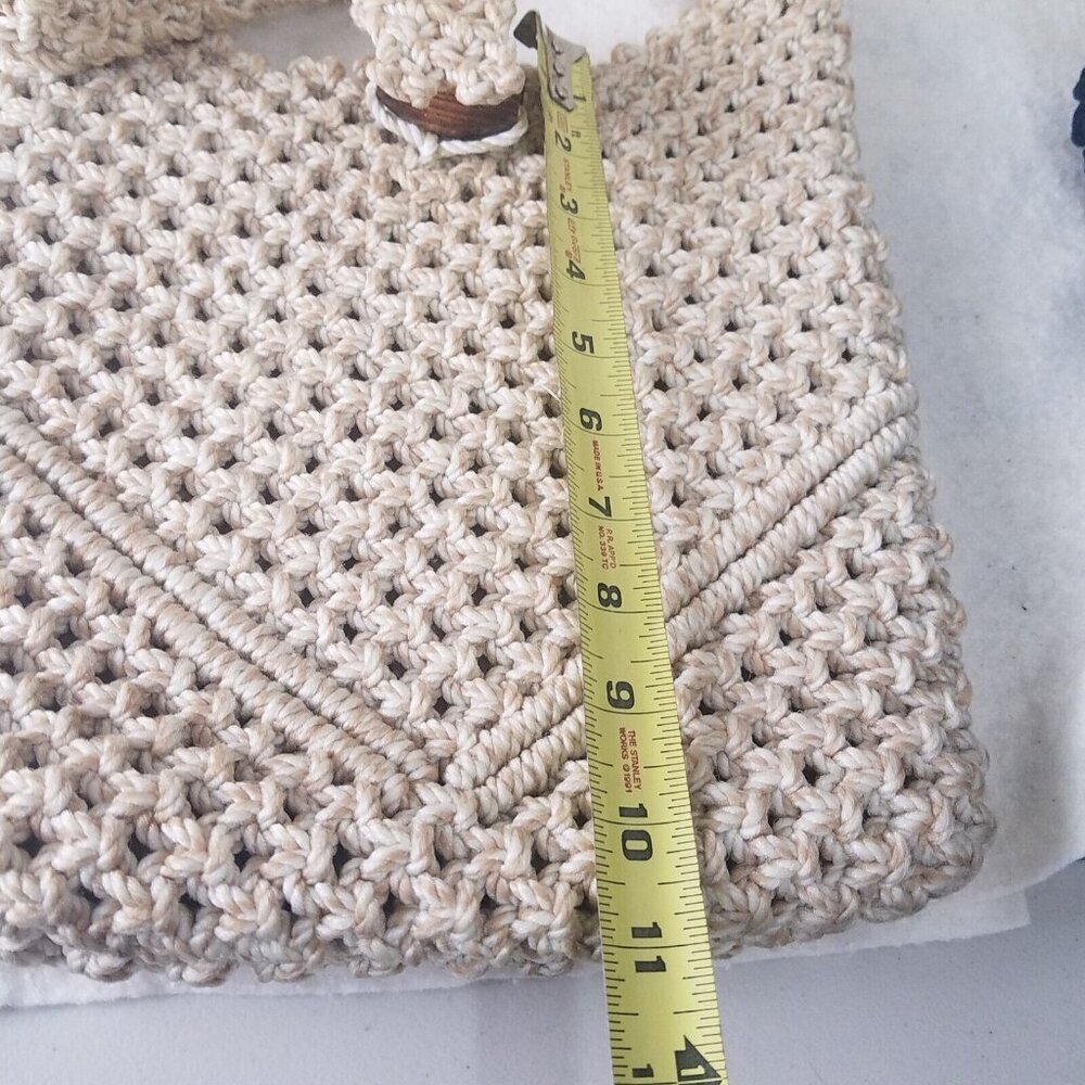 Purse Hobo shoulder Crochet Woven large macramé‎ knotted wood bead closure - Picture 7 of 8